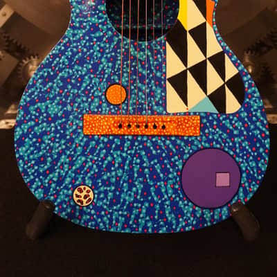 Hap "Michael Hapner" Hand Painted Guitar Blue Psychedelic Wall Art image 4