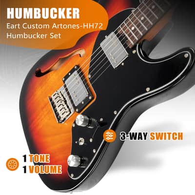Eart Guitars, E-TT72 Semi Hollow Body Electric Guitars Humbucker Pickups Fixed Bridge LP3, Sunburst image 3