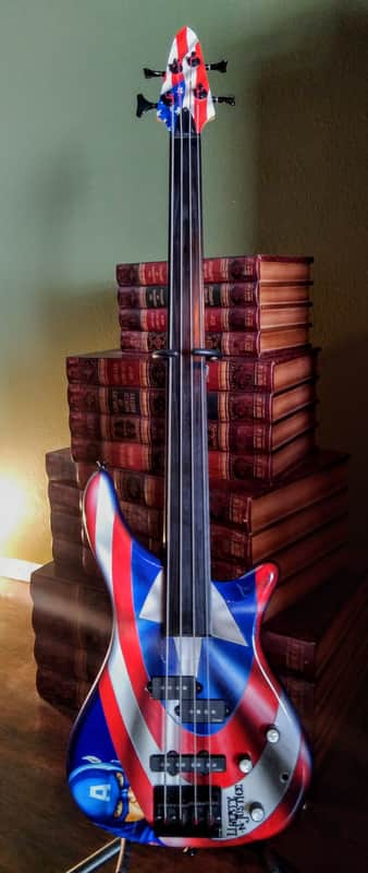 Bass Captain America ??? Red/White/Blue Fretless, with case. MARVEL, New information Feb. 9 image 1