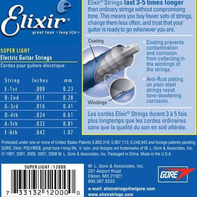 Elixir 12000 Polyweb Super Light Coated Nickel Electric Guitar Strings, 9-42 image 4