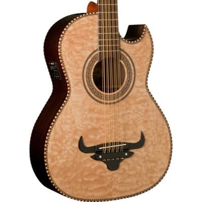 Oscar Schmidt OH32SEQN Quilt Maple Top Okoume Neck 10-String Acoustic-Electric Bajo Quinto w/Deluxe Gig Bag image 3