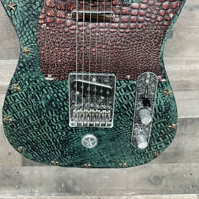 Custom Telecaster Style Guitar Tooled Alligator Leather Art Top image 1