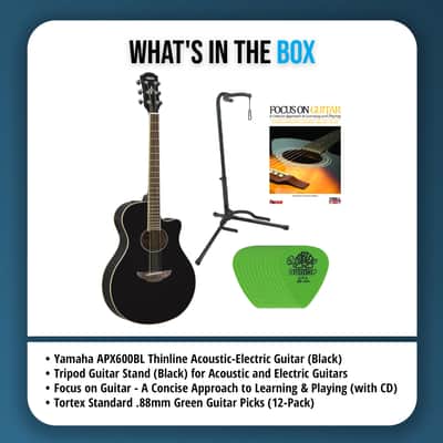 Yamaha APX600BL Thinline Acoustic-Electric Guitar (Black) with Stand Bundle image 8