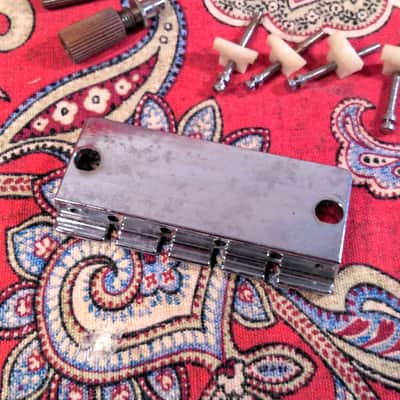 VINTAGE 1970 GIBSON (2) POINT (4) SADDLE BASS BRIDGE w/ POSTS & INSERTS image 13