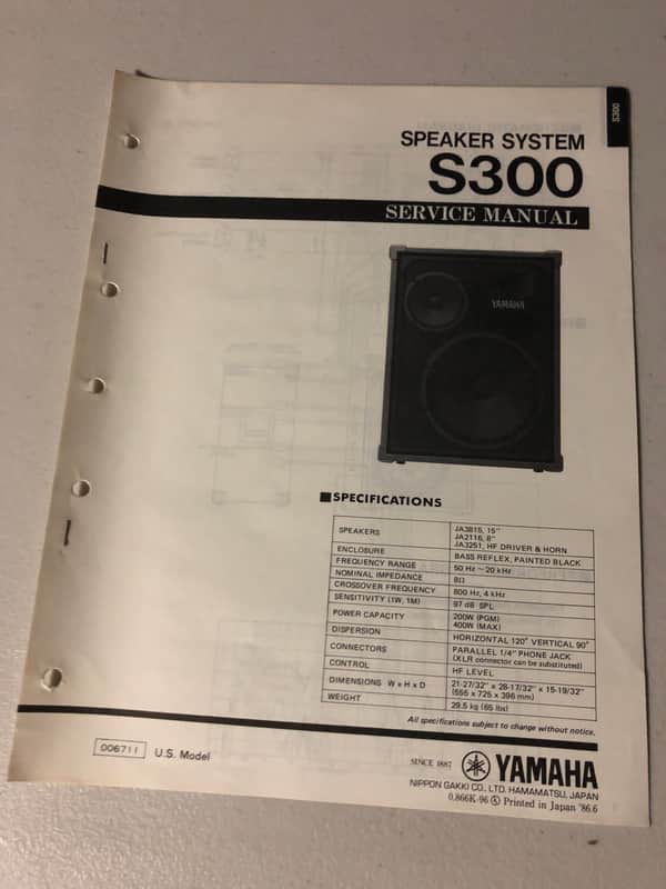 Yamaha S300 Speaker System Service Manual 1986 image 1