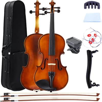 1/2 Acoustic Violin for Beginners, Full Size Solidwood Fiddle Set for Kids and Adults with Hard Case, 2 Bows, Extra Strings, Shoulder Rest, Rosin, Clip-on Tuner, Fingerboard Stickers, and Mute. image 1