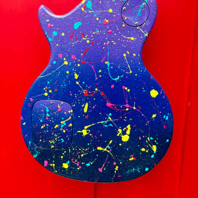Custom Hand-painted LP Style Guitar - Blue/Purple Splatter Finish image 2