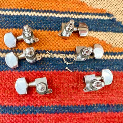 Vintage-Used Schaller 3 + 3 Guitar Tuners-Tuning Machines-Complete Set Chrome ~1980's image 5