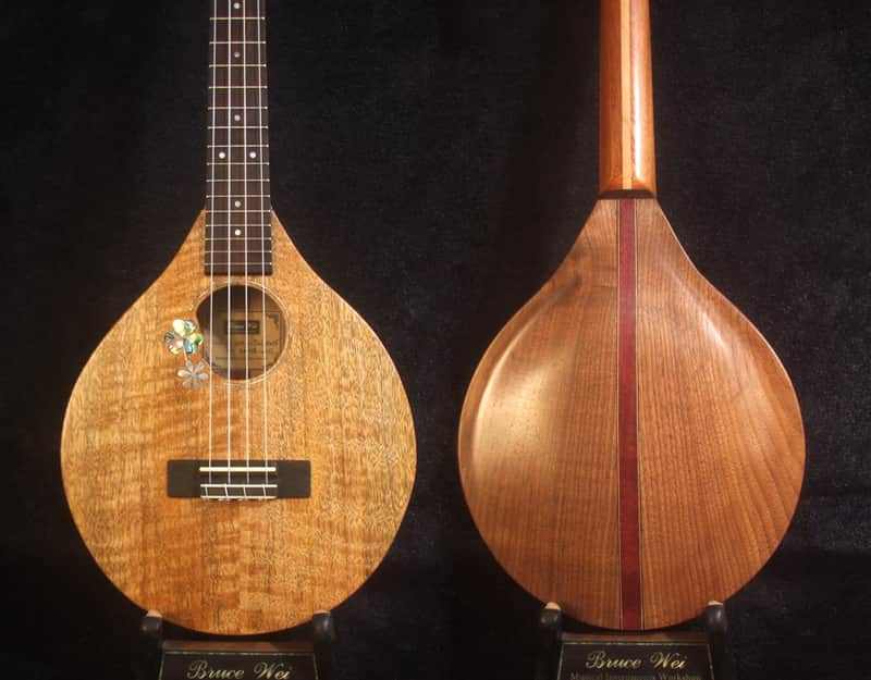 Handmade Thin Body Tenor Ukulele, Solid Mango, Walnut, ArchBack, Abalone MOP Inlay, Soft-bag, Bruce Wei UAM17-2012 image 1