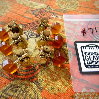 1930s-1940s Kluson Tuners for Gibson Vega Kay Archtop Jazz Guitar Gold with Amber Buttons Authentic Vintage image 4