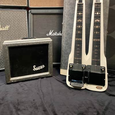 Supro/Valco Comet Double Neck 6/6-String Lap Steel 1956 white w/ supro amp image 13