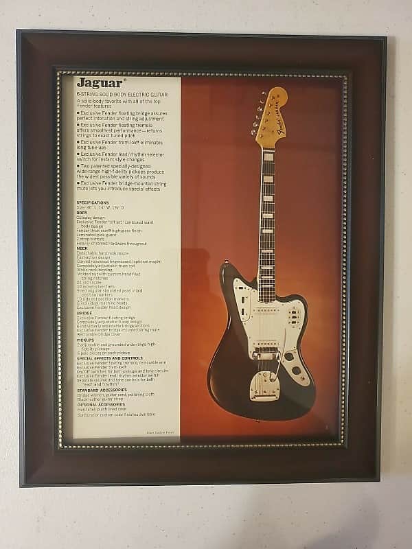 1972 Fender Guitars Color Promotional Ad Framed Fender Custom Color Jaguar Black Original image 1