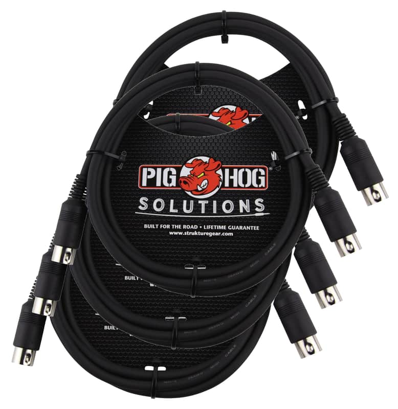 4 Pack Pig Hog 6ft Solutions MIDI Cable Black Instrument Interface male to male PMID06 - NEW  image 1
