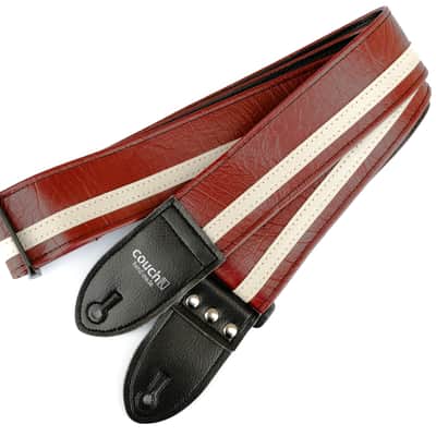 Couch Dark Red With White Vinyl Racer X Guitar Strap image 1