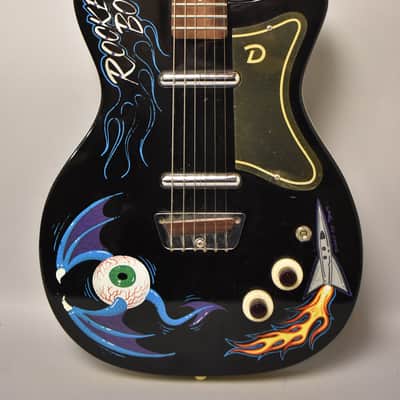 2000's Danelectro '56 U2 Reissue Custom Painted 'Rocket Boy' Black w/Gig Bag image 2