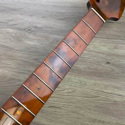 Stain Finish Roasted Maple Wood Guitar Strat Style Neck, 21 Frets Fingerboard image 4