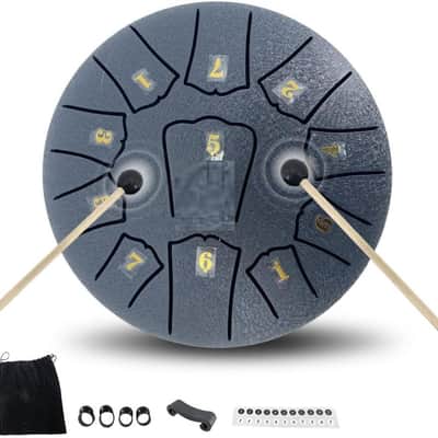 Steel Tongue Drum 6 Inches 11 Notes D Major Steel Drums Rain Chimes for Outside Percussion Instrument with Drum Mallets and Carry Bag image 1