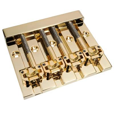 High-Mass 4-String Bass Bridge, Gold Finish - 5-Screw Mounting Retrofits 5-Hole Fender Bass Guitars image 2