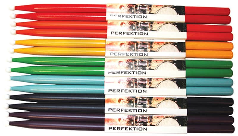 7 PAIR Perfektion Colored Nylon Tip Drum Sticks Medium Rock Size (1 pair each color) image 1