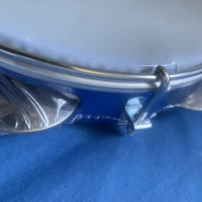 8" Brazilian Handmade Tambourine Pandeiro Milk Nylon Head 5 Double Jingles Inject Plastic Blue  Body image 3