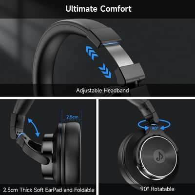 Wired Over Ear Headphones, Studio Monitor & Mixing DJ Headphones with 50mm Neodymium Drivers and 1/4 to 3.5mm Jack for Guitar AMP Podcast Piano Keyboard (Black) image 7