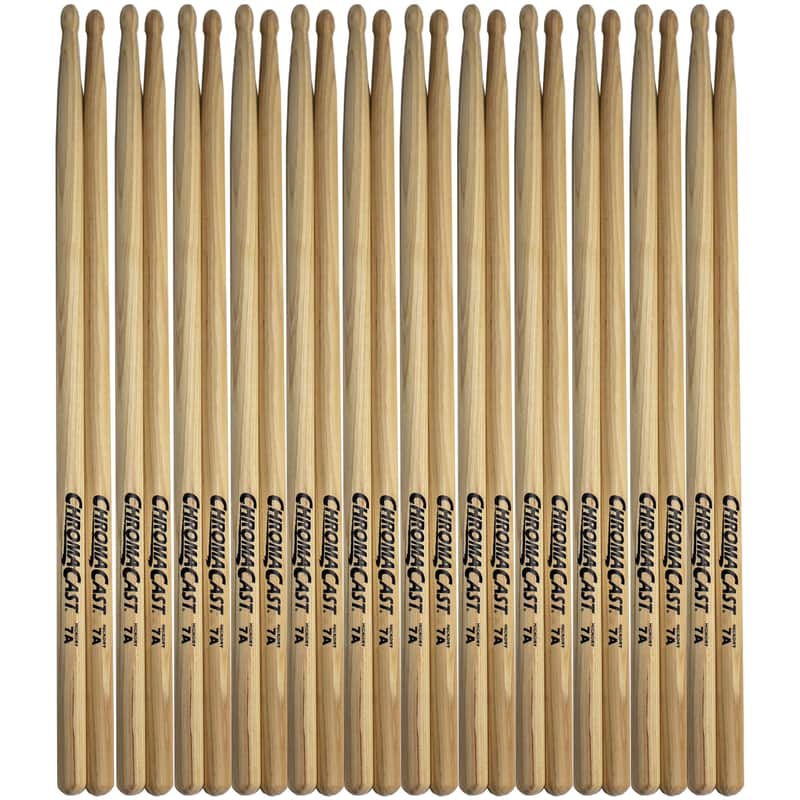 ChromaCast 7A USA Made Hickory Wood TIp Drumsticks, 12 Pairs image 1