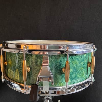 GAM (Gli Antichi Mestieri)  14x5 Wood Snare Drum Early-mid 2000’s - Green Marbled Lacquer image 2