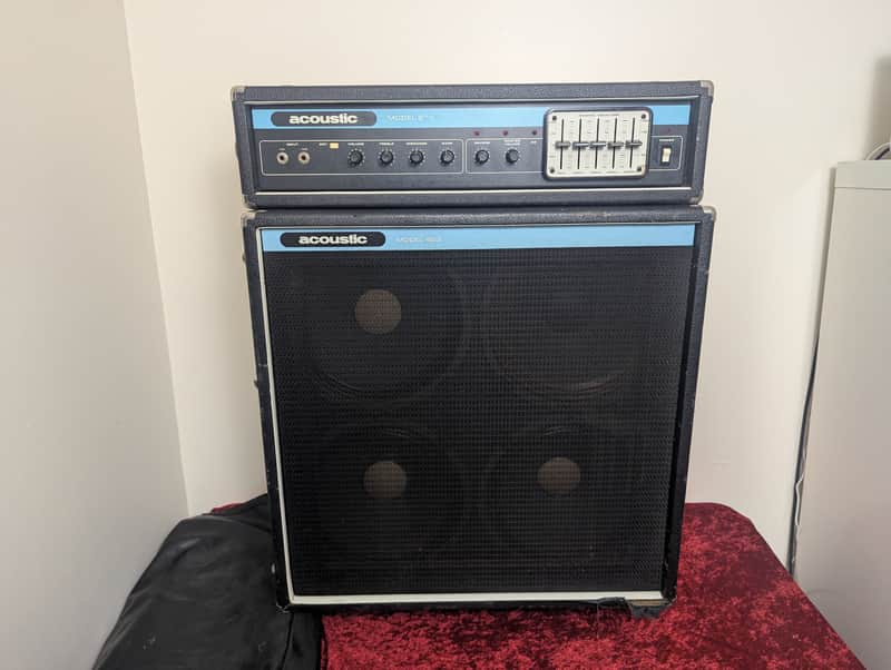 Vintage 1970s Acoustic Control Corp Model 230 Head & 403 4x12 Cab Stack w/ Original Cover imagen 1