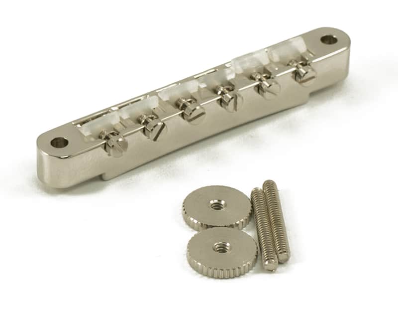 Kluson USA Replacement Non-Wired ABR-1 Tune-O-Matic Bridge Nickel With Nylon Saddles image 1