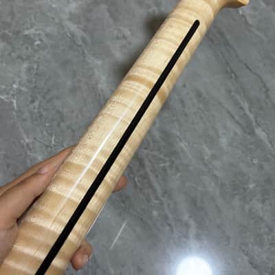 Stainless 22Frets gloss DIY Natural color Flame Maple Electric guitar Neck image 4