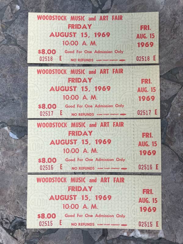 4 Original  1969 Woodstock Festival Friday tickets consecutive #'s image 1