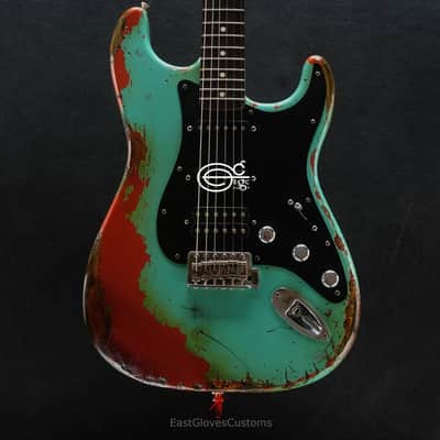 Fender FSR Stratocaster Seafoam Green/Metallic Orange HSS Heavy Aged Relic by EGC (107 OF 250) image 13