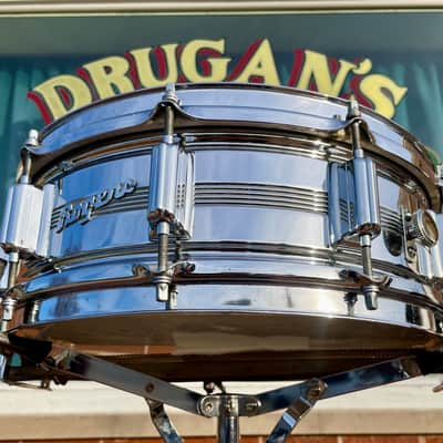 1960s Rogers 5x14 Dyna-Sonic 5-Line Snare Drum Chrome Over Brass Dynasonic COB image 3