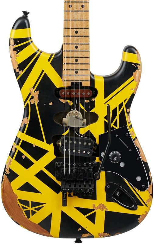 EVH Striped Series Frankenstein Frankie Electric Guitar - Black with Yellow Stripes Relic image 1