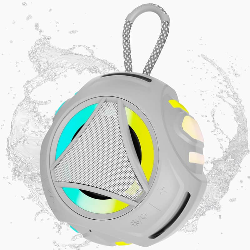 Portable Waterproof Bluetooth Speaker with RGB Lights, Floating Design, Built-In Microphone, 24-Hour Playtime & TWS Stereo for Shower, Pool, Beach and Outdoor Use image 1