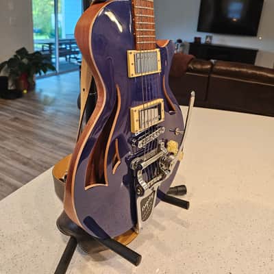 CMG (Chris Mitchell Guitars Ashlee Semi-Hollowbody 2019 - Statesboro Blue Nitrocellulose Lacquer over Flamed Maple carved top image 3
