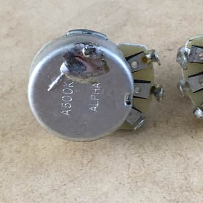 Two Vintage Fullsize Pots A500k Guitar Strat Tele P Bass Wiring Pots NOS Relic image 5