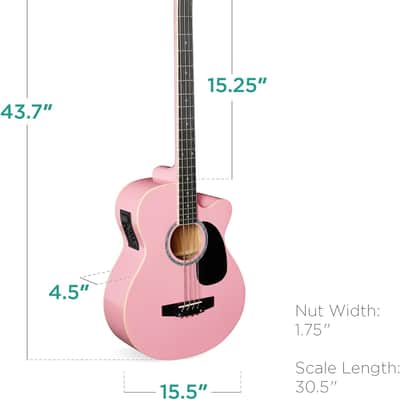 Full Size 4 String Acoustic Electric Bass Guitar Fretted Bass Guitar with Gig Bag (Pink) image 2