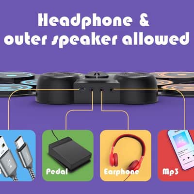 10 Pads Electronic Drum Sets,Electric Drum Set,Drum Pad with Headphone Jack, Built-in 2 Speaker Foot Pedals and Drumsticks, Kids Drum Set Compatible with MIDI Output, Christmas gifts for kids image 2