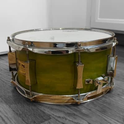 Pork Pie 5.5 x 12-inch Maple Snare in Transparent Green Finish (2003) image 6