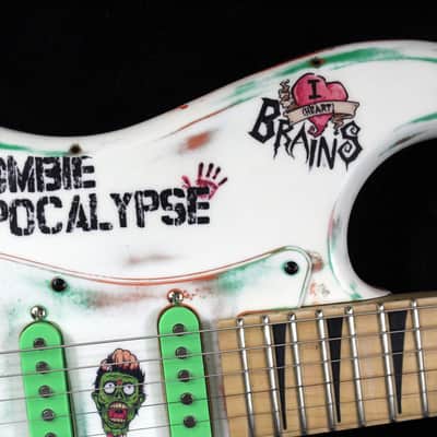 Custom Painted and Upgraded Fender Squier Strat - Aged and Worn With Graphics and Matching Headstock image 9