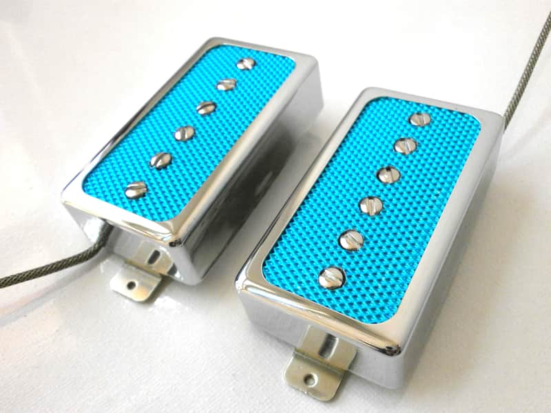 Q pickups Humbucker Sized P90s Set CHROME COVER BLUE FOIL PAF Fits Gibson Epi Greco Ibanez P90 Tone image 1