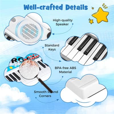 Ozici 49 Keys Kids Electronic Keyboard with Microphone, 8 Tones & Rhythms Educational Music Toy for Age 3+ - White image 6