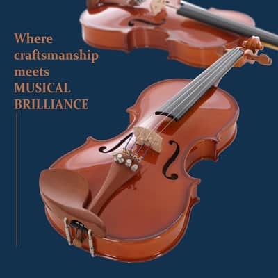 1/2 Size Natural Varnish Violin for Beginners, Hand-Carved Solid Spruce Top, Maple Back & Sides, Full Fiddle Kit with Hard Case, Bows, Rosin, Shoulder Rest, Lesson Book image 3
