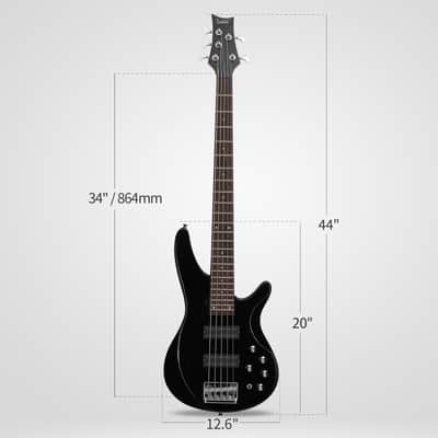 Glarry GIB 5 String Bass Guitar Full Size Open-coil HH Pickup Black + 20W Amplifier image 7