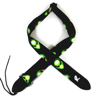 Green Alien Area 51 Guitar Strap - Green Alien on Black Guitar Straps - Area 51 Guitar Strap - Double Padded Comfortable image 4