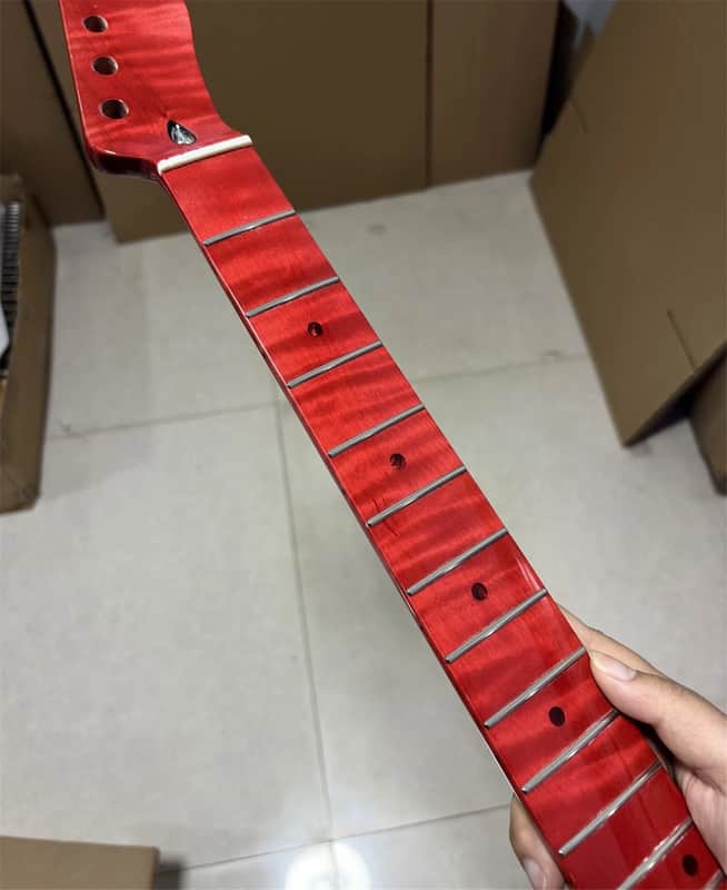 22 fret Red flame Maple Electrick Guitar neck gloss 25.5 in for parts image 1