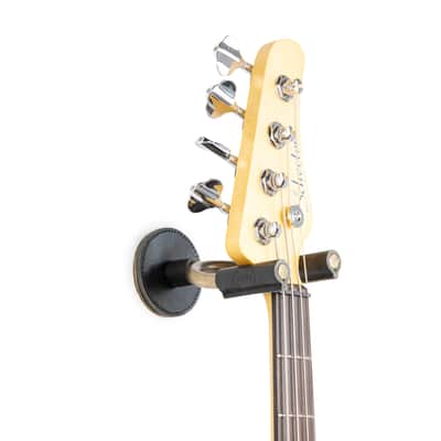 Levy's Leathers Forged Steel Guitar Hanger; Brass Metal with Black Veg-Tan Leather Yoke Wraps image 6