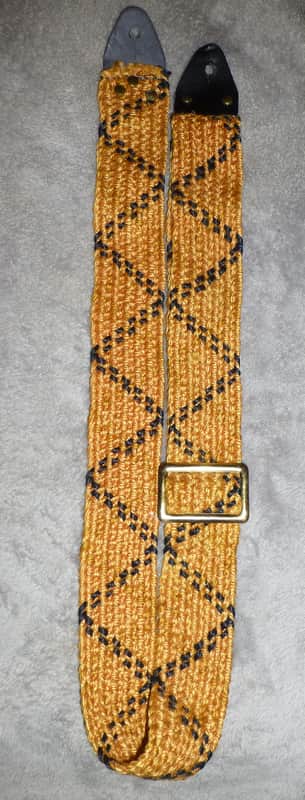 Vintage 1970s Guitar Strap Leather Ends, Metal Buckle, Metal Rivets, Metal Loop, Orange and Black Strong and Solid Excellent image 1