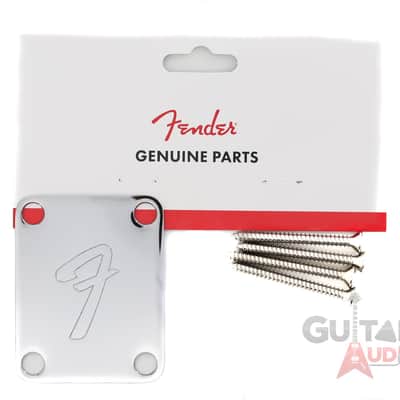Genuine Fender '70s F Logo Strat/Tele 4-Bolt CHROME Guitar Neck Plate w/Screws image 2